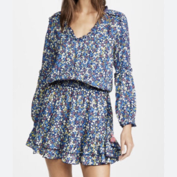Poupette St. Barth Blue Ilona Floral Mini Dress NWOT - Picture 1 of 7